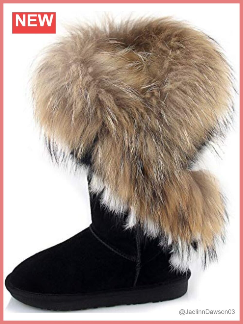 Mid Calf Fur Trim Snow Boots Leather Shaft Flat Heel